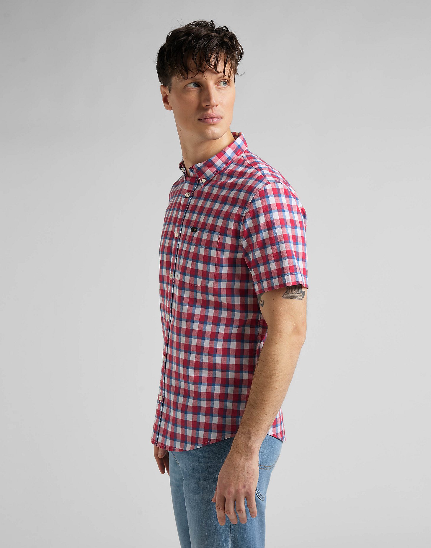 Short Sleeve Button Down Shirt in Real Red alternative view 3