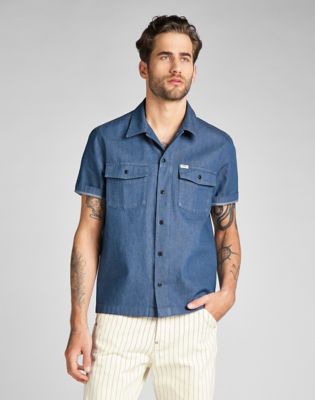 Denim work shirts short 2024 sleeve