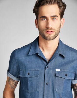 Short sleeve jean shirt mens sale