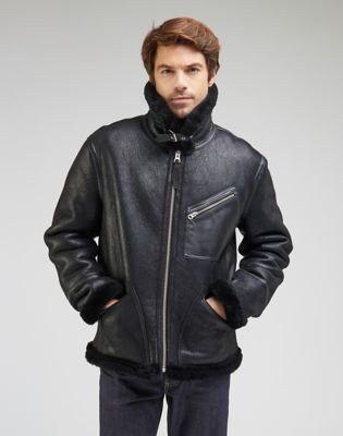 Schott shearling flight jacket slim fit in clearance black