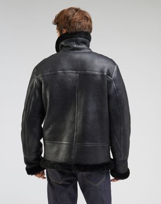 Schott shearling flight jacket slim fit in outlet black