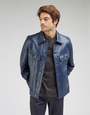 Schott Leather jacket - navy/off white/dark blue 